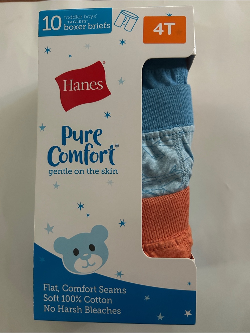 Hanes Pure Comfort Toddler Boy tagless Boxer Briefs 10pack 4T NWT